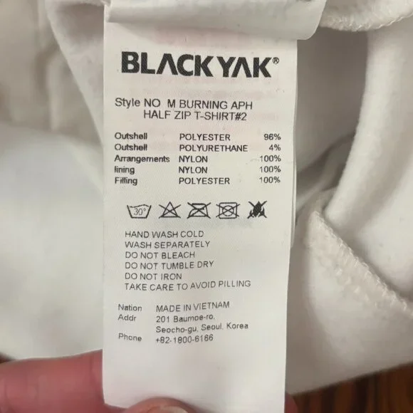 NWOT BLACKYAK Insulated Half Zip, White, Size XS